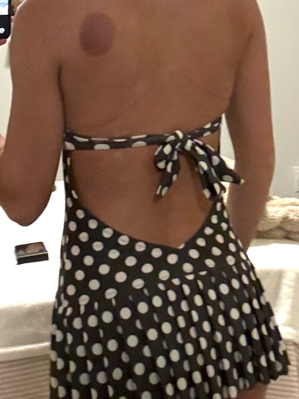 Betsey Johnson Vintage Y2K Polkadot Halter Swimdress with Pink Bow - Picture 4 of 4